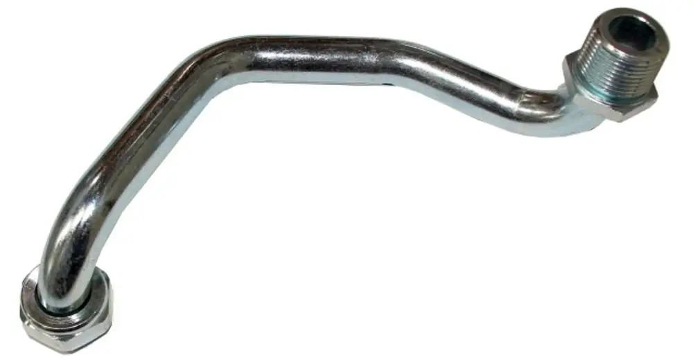 Metallrohr mit einer gebogenen Form und zwei Gewindeverbindungen, geeignet für Gasinstallationen, hergestellt von der Marke Wolf.